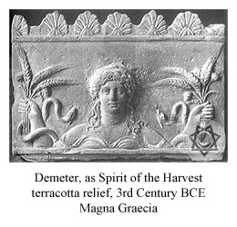 Demeter, as Spirit of the Harvest (terracotta relief, third century B.C. Magna Graecia)